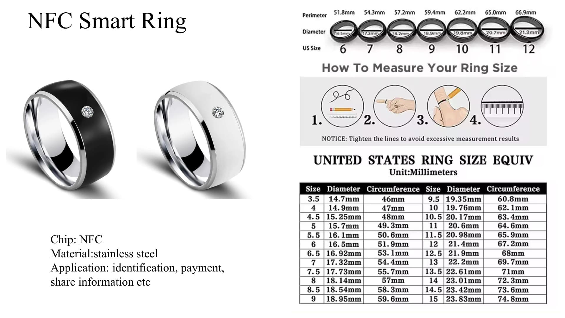 NFC Smart Ring Size Guide